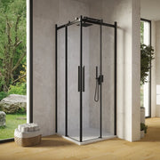 Box doccia angolare 70x100cm due ante scorrevoli  vetro 8mm trasparente profili nero opaco h195 | Creta