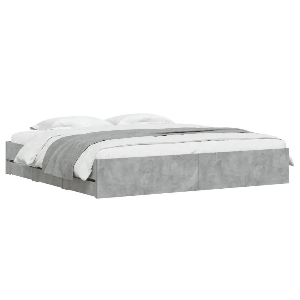 Letto matrimoniale | Letto per adulti | Giroletto Cassetti Grigio Cemento 160x200 cm Legno Multistrato