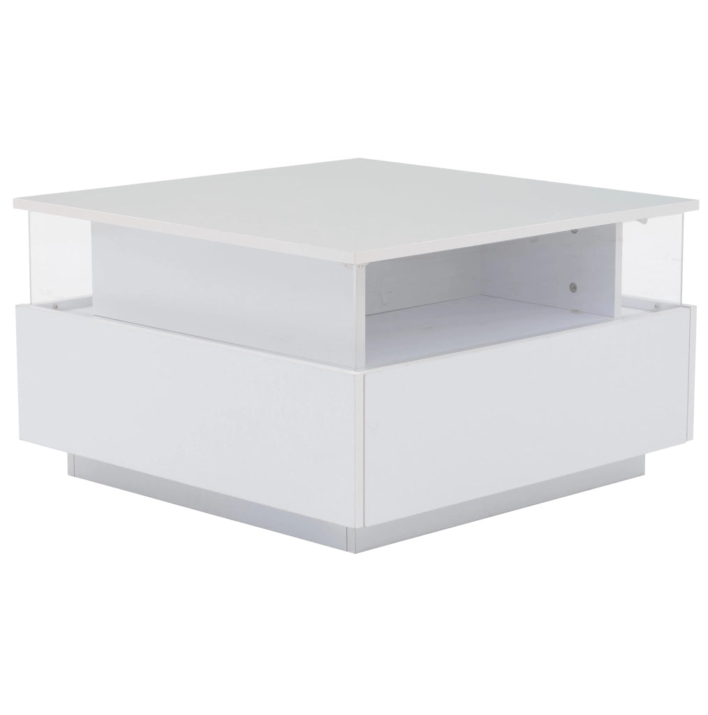 Tavolino da caff¨¨ 70x70x41 cm con LED, 2 cassetti in truciolare bianco