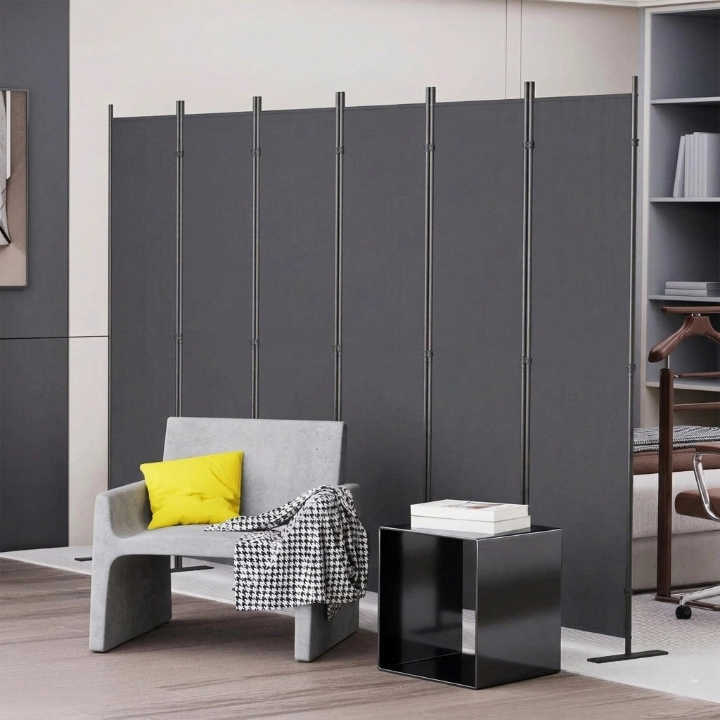Divisorio per ambienti autoportante in tessuto Oxford grigio scuro con struttura in ferro; 3040 × 1800 mm; pieghevole
