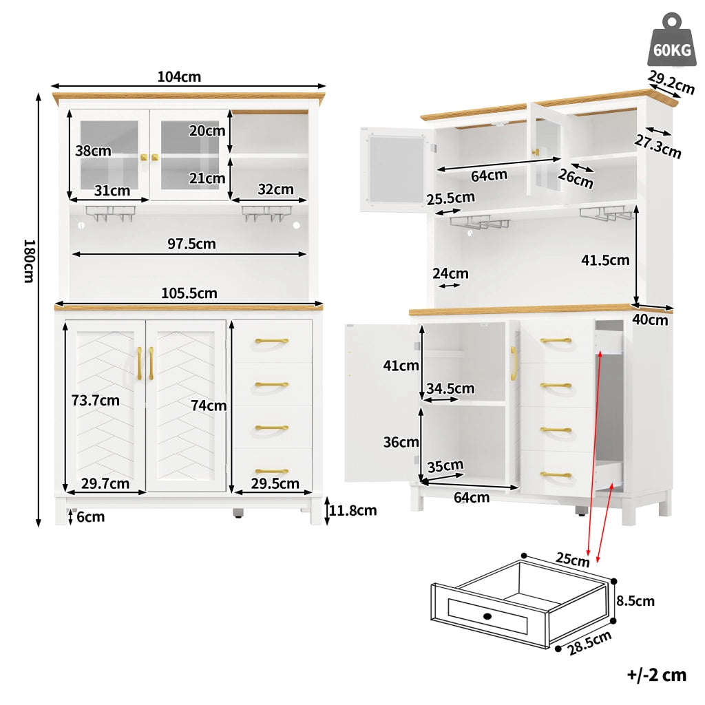 BUFFET 105,5x40x180 cm in MDF Bianco con LED