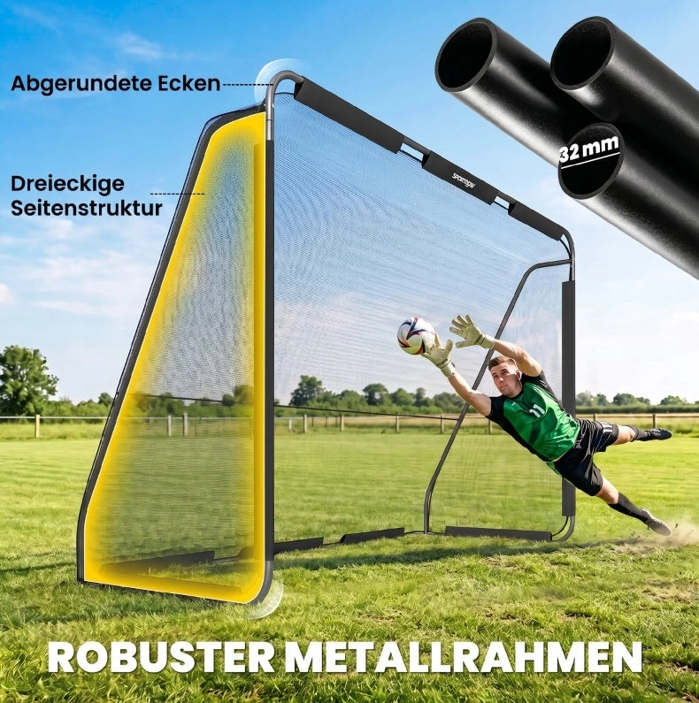 PORTA DA CALCIO 300x200 cm in Metallo Nera con Rete in Poliestere