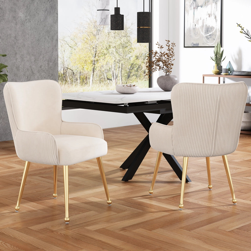 SEDIA in velluto Beige e Oro, Set da 6 pezzi
