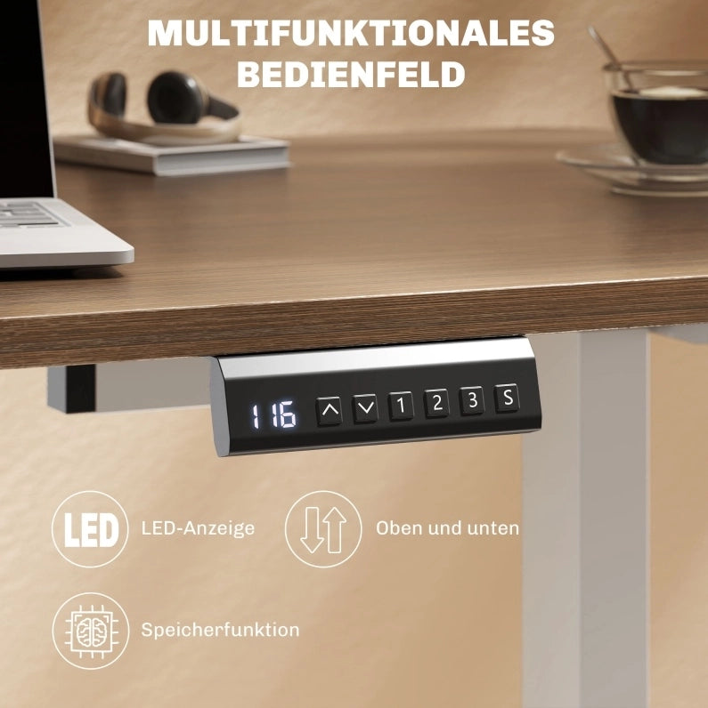 Struttura Scrivania Regolabile Elettricamente con Doppio Motore, Controllo a 3 Memorie, Bianco, Dimensioni 83-130x70-118 cm