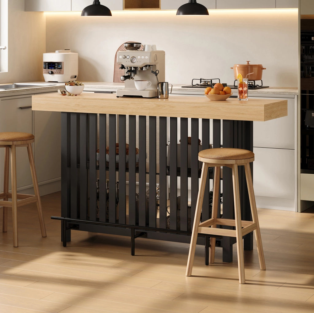 Tavolo da bar ULEVR 160x40x105 cm con poggiapiedi e ripiani a 2 livelli, MDF nero
