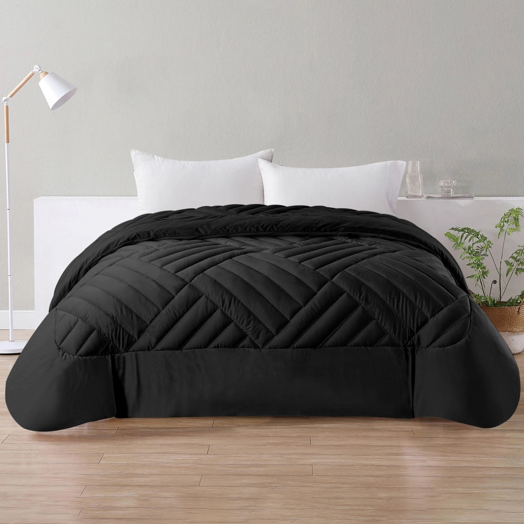 Trapunta Elegante Matrimoniale In Velluto Piumone Invernale Effetto Piuma 580 Gr/Mq Piumino Caldo Due Piazze Inverno Coperta Duck Friendly Nero - Matrimoniale