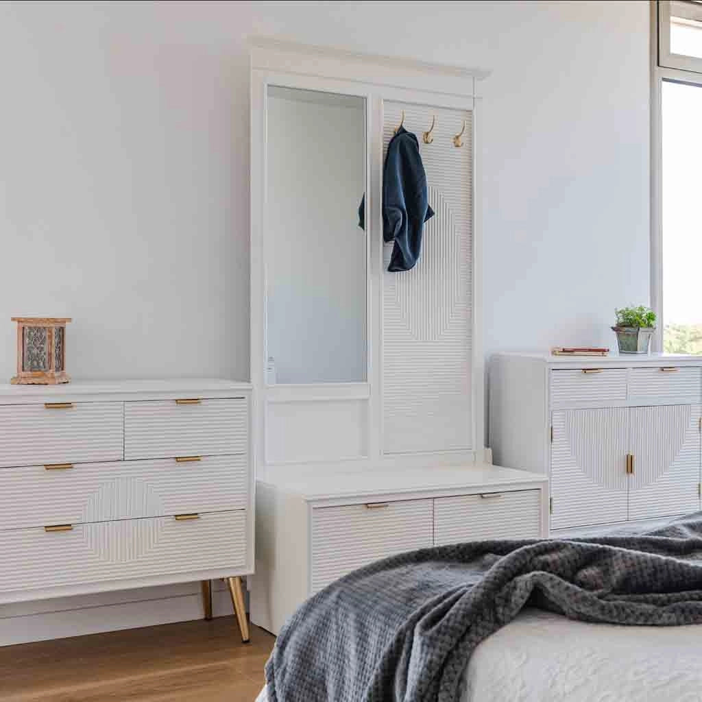 Mobile da ingresso in legno con specchio bianco 95x7x190h - 90x41x47h