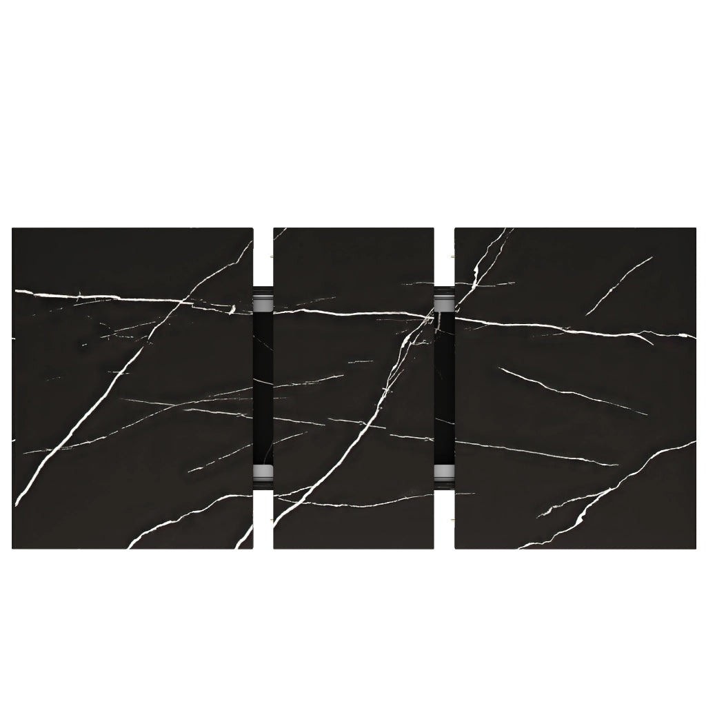 Tavolo allungabile con piano in MDF effetto marmo nero guide telescopiche e gambe regolabili 120 × 75 × 75.5 cm