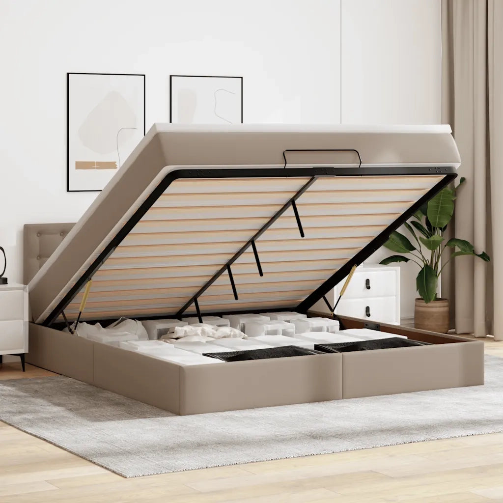 Pouf Letto con Materassi e LED Cappuccino 180x200cm Similpelle