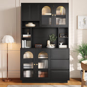 Credenza alta nera con LED app, ante acriliche e 3 cassetti