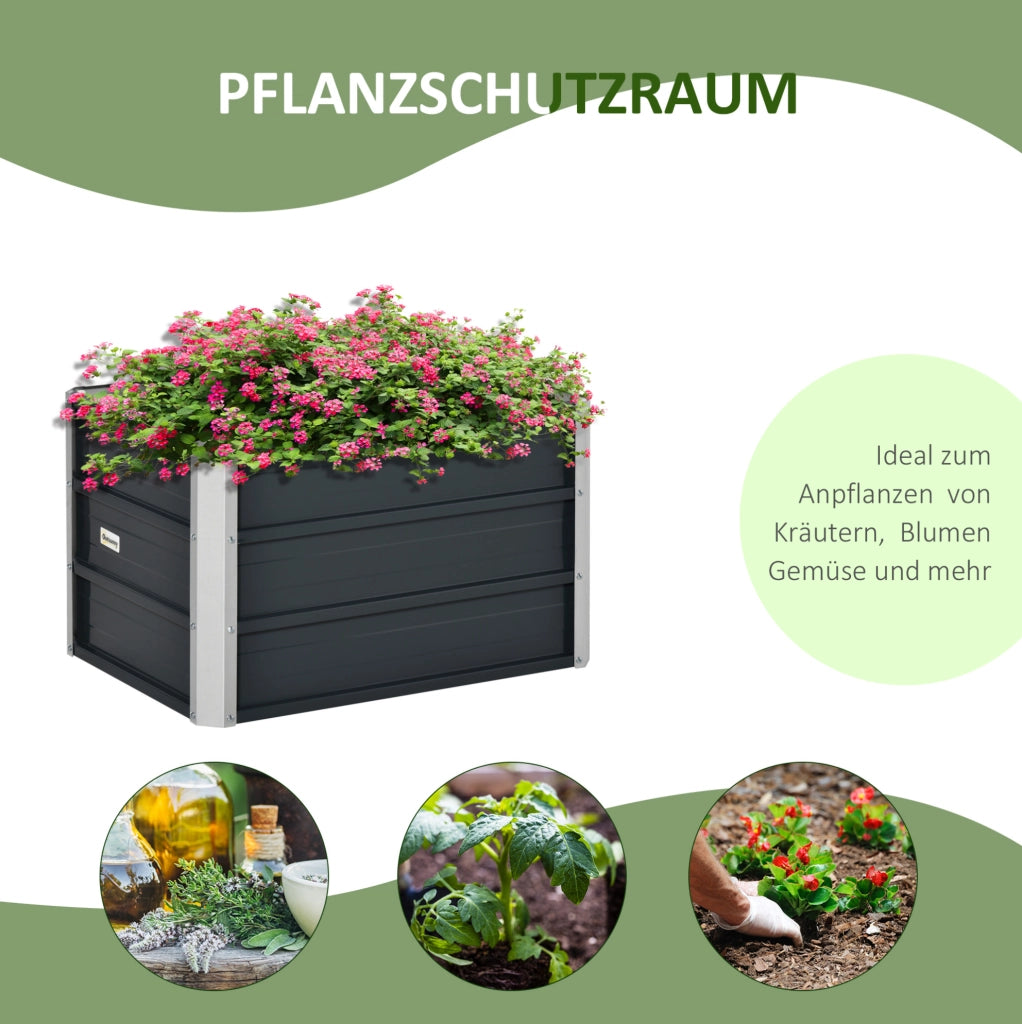 Letto rialzato da giardino in acciaio grigio scuro 66x47x40 cm con guanti inclusi, ideale per ortaggi e fiori