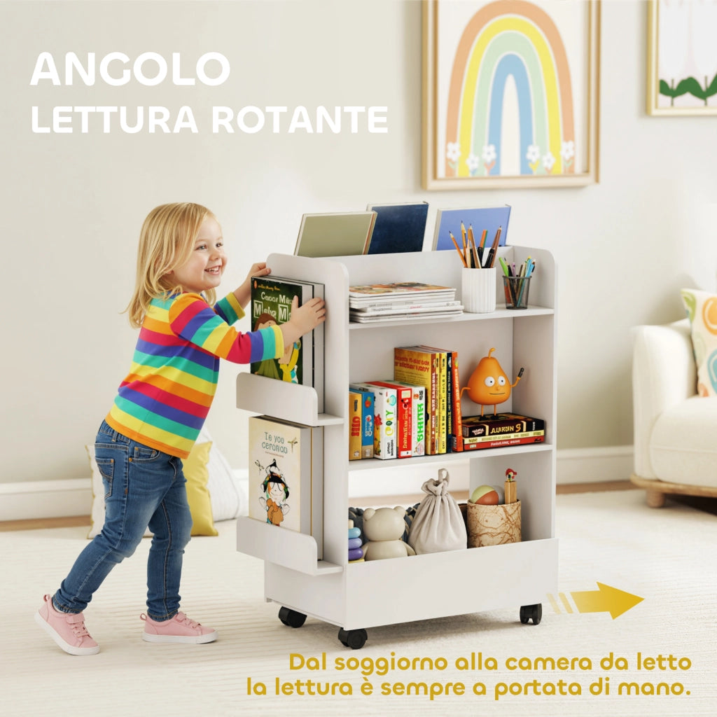 Libreria per Bambini con Lavagna e Ruote ¨C Minimal ¨C Bianco