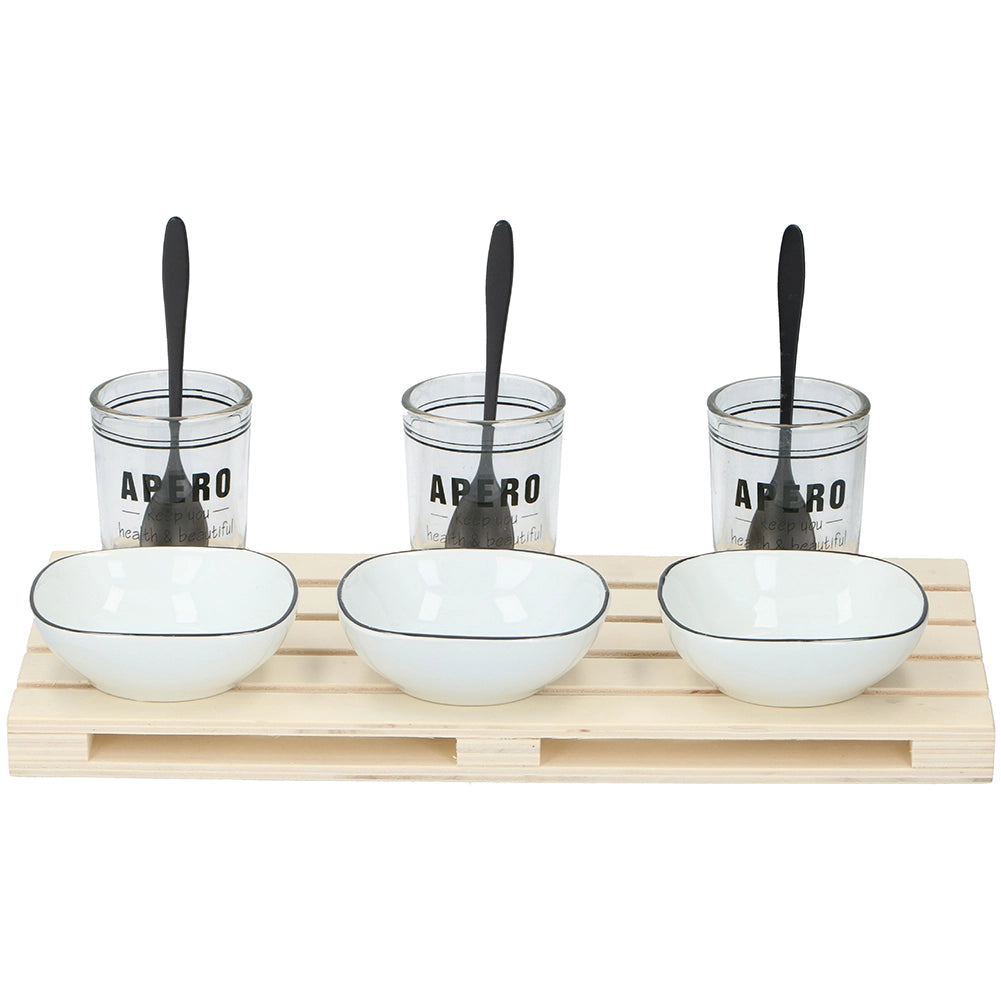 Set Aperitivo Antipasto Mini Pallet Bicchieri Ciotole Ceramica Piatti da Portata