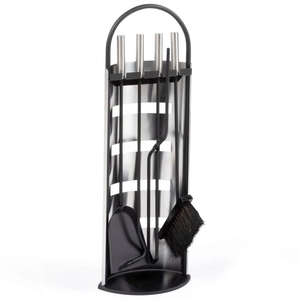 IDMarket - Set attrezzi per camino, set di 5 accessori per camino in acciaio inox e nero