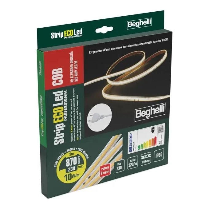 Beghelli 57684 EcoLED Striscia led universale 10 W 2000 mm IP65 CRI90 4000 K colore Bianco
