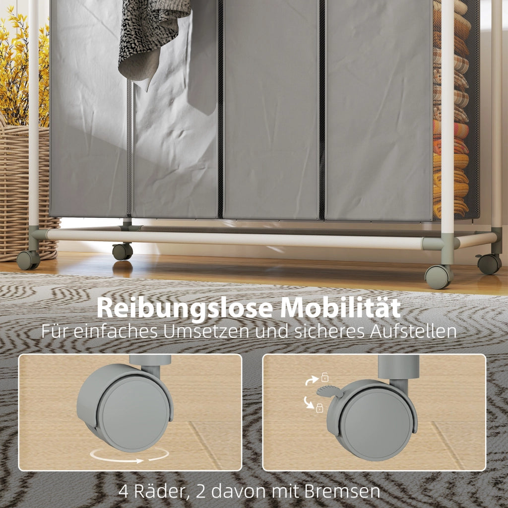 Cesto portabiancheria 4 scomparti 160L ¨C Xylo ¨C con ruote e sacchi rimovibili 97x38x81cm grigio