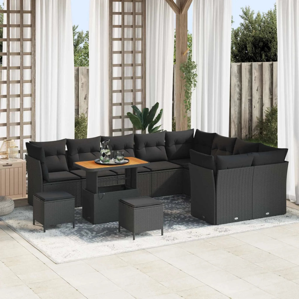 Set Divano da Giardino 12 pcs Nero polyrattan