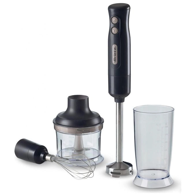 Ariete 601 Frullatore a Immersione con tritatutto, 700 W, 2 velocità, Lama in acciaio inox, Gamba removibile, Bicchiere trasparente, Dark & Sahara Grey