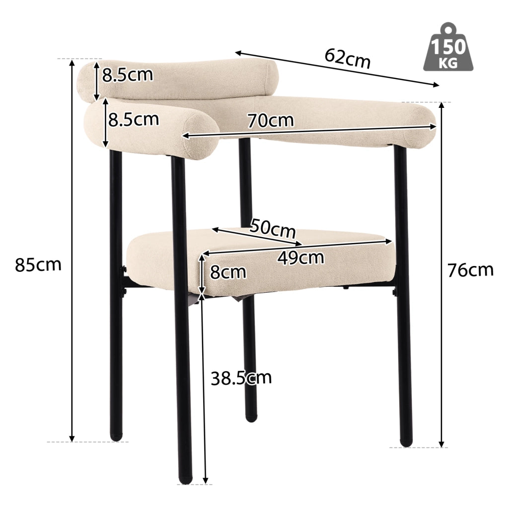 Sedia 70x62x84 cm ergonomica in velluto e ferro beige