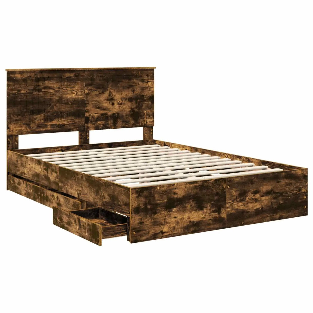 Struttura del letto con cassetto-Giroletto con contenitore-Rete del Letto Rovere fum¨¦ 135 x 190 cm 367609