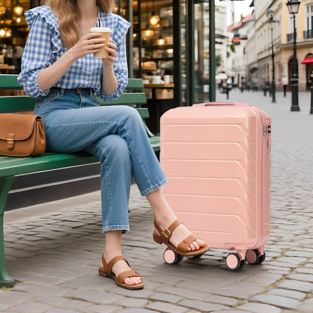 Set 2 pezzi valigia 35,5x20,5x55 cm rosa in ABS, trolley con beauty case