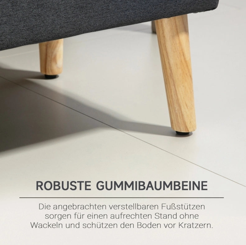 Panca contenitore imbottita in tessuto effetto lino, struttura in legno di caucciù, 110 x 39 x 45 cm, grigio scuro