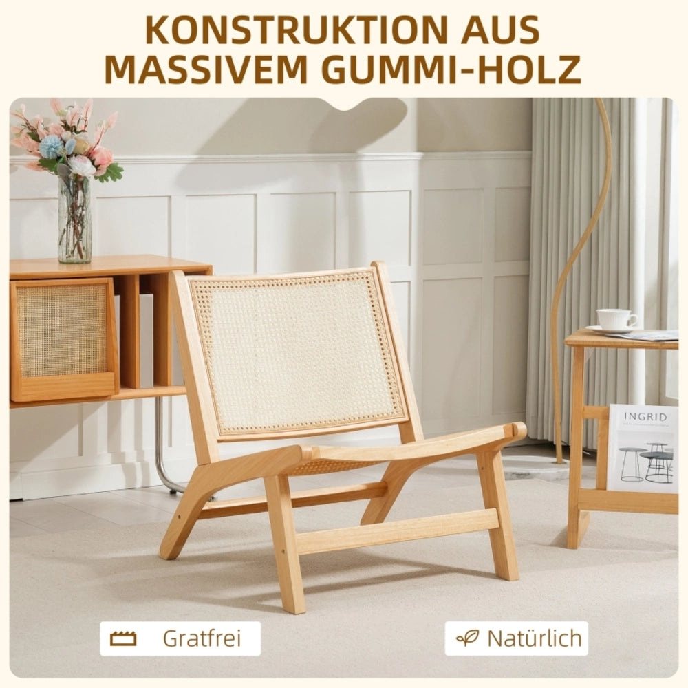 Poltrona da lettura senza braccioli in legno e rattan
