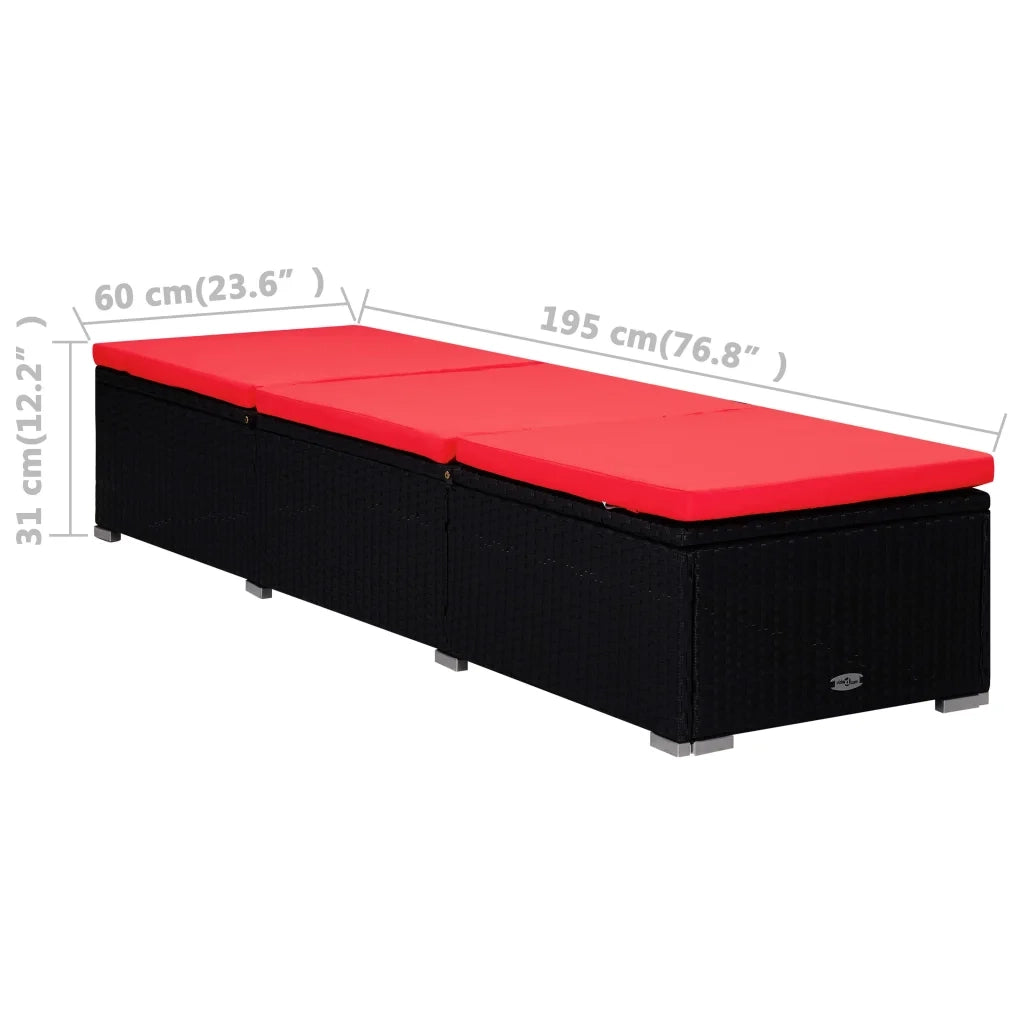 Lettini PrendiLettino sole | Sdraio da giardino | Lettino da sole con Tavolino 3 pz in Polyrattan Nero