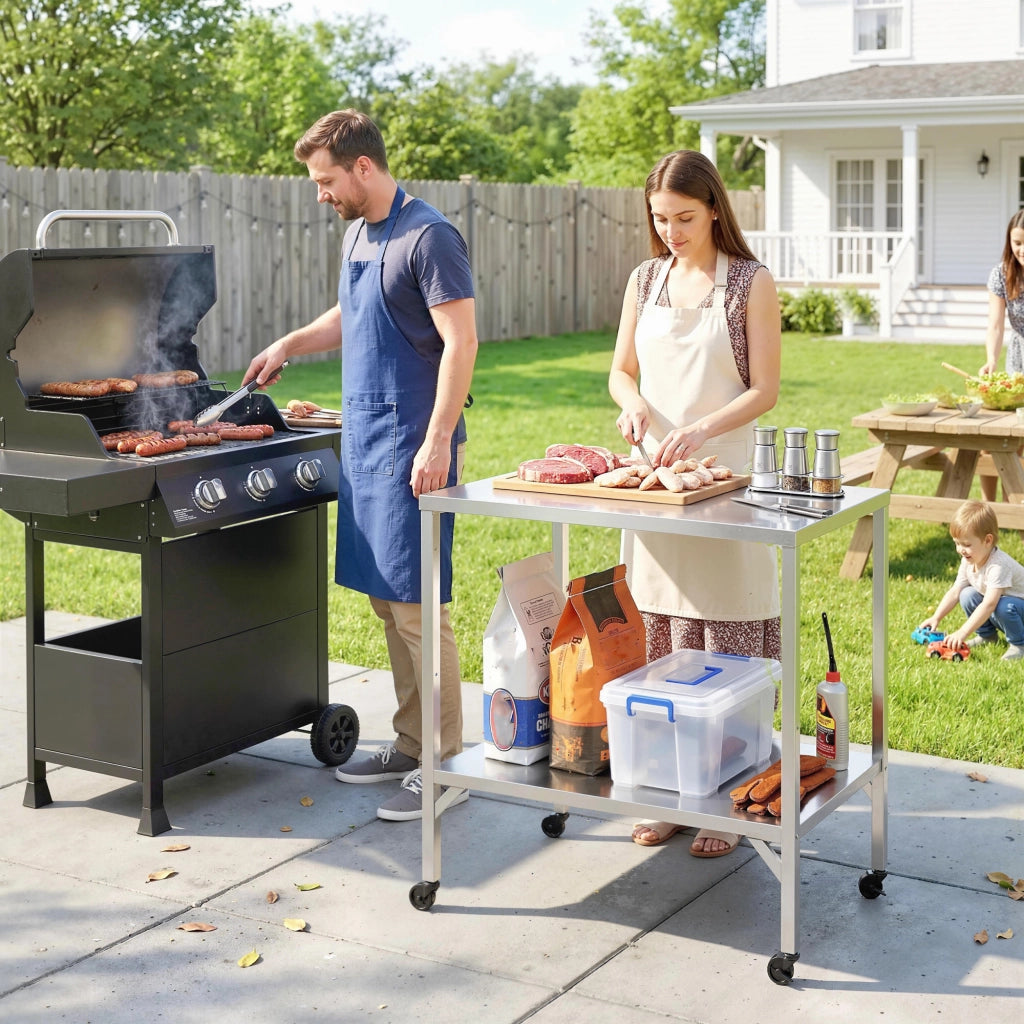 Carrello Barbecue con Piano di Lavoro ¨C Minimal ¨C Argento Acciaio Inox 85x60x92 cm
