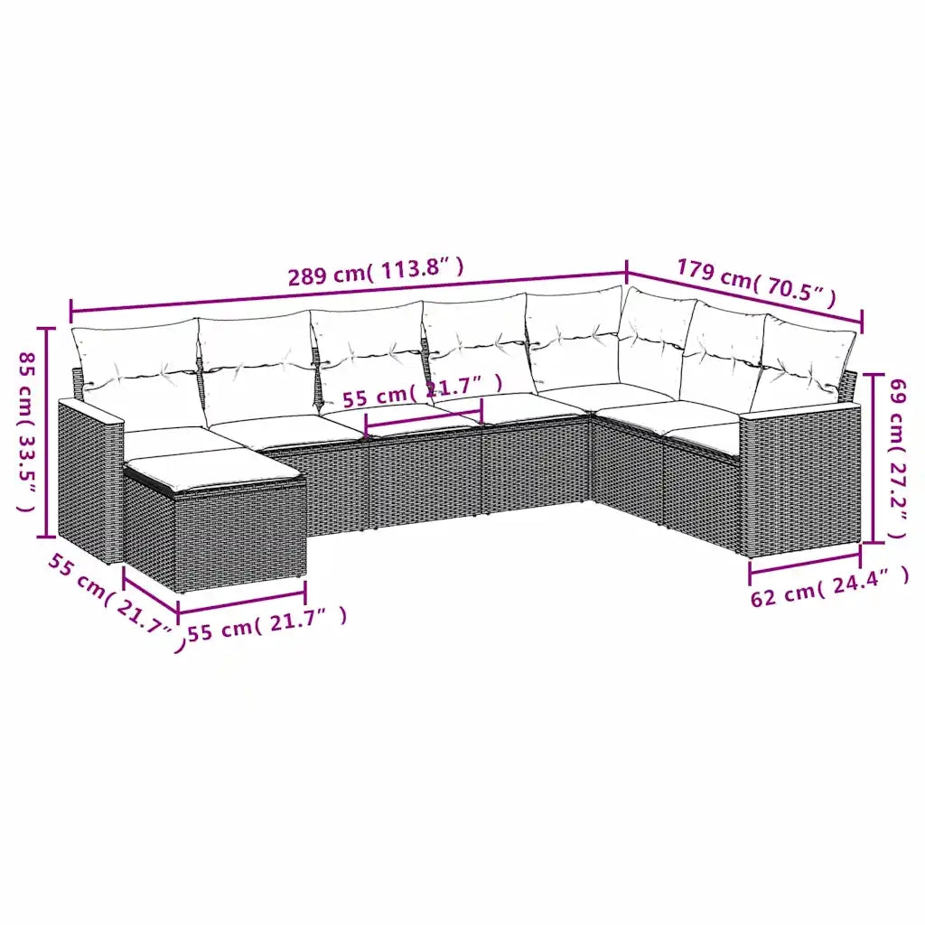 Set Divani da Giardino 8 pz con Cuscini Nero in Polyrattan 3226246