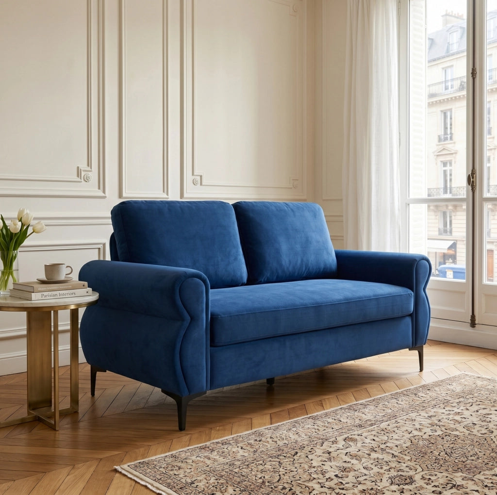 Divano Compatto in Tessuto Traspirante con Struttura Metallo-Legno e Seduta Ergonomica da 49 cm, Capacità di Carico 300 kg