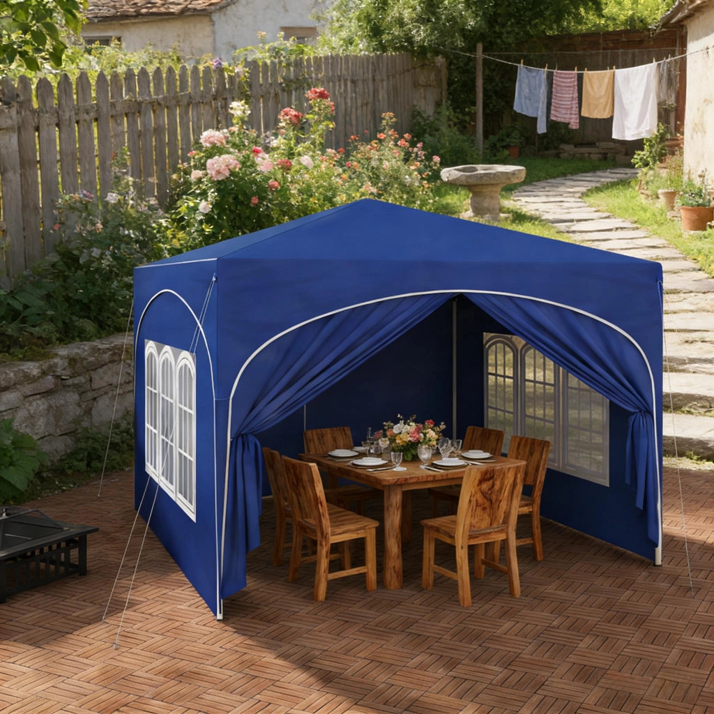Gazebo pieghevole 3 × 3 m con 4 pareti laterali rimovibili; tetto impermeabile UV50+; blu; per esterni