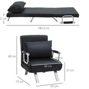 Divano letto 2-in-1 con schienale regolabile e rivestimento sfoderabile, 65L x 77P x 80A cm, colore nero