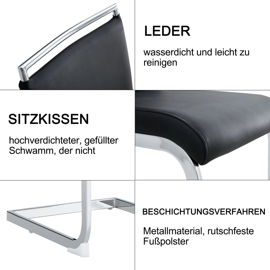 Sedie da pranzo set di 4 ergonomiche con schienale in similpelle PU e lino nere imbottite con gambe in metallo