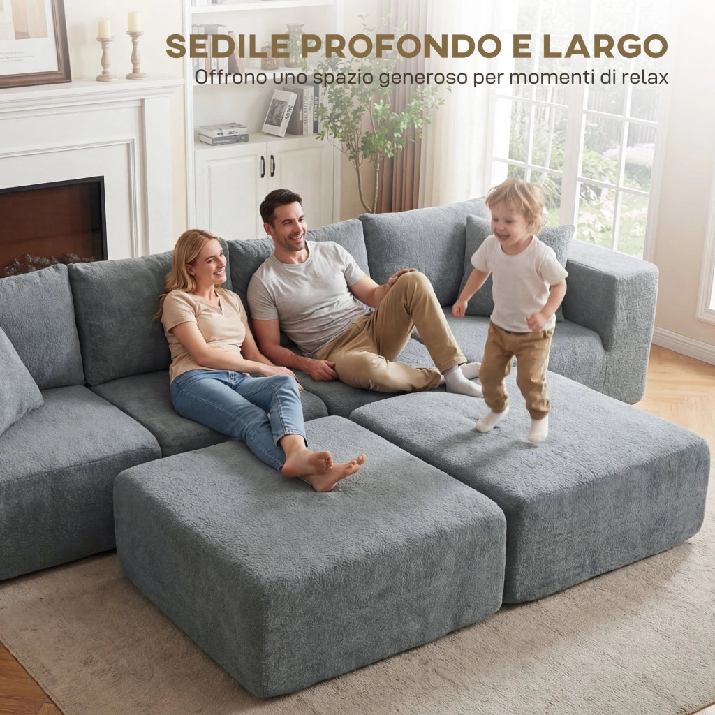 Divano Angolare Modulabile 3 Posti ¨C Xylo ¨C Tessuto Effetto Velluto Grigio Scuro 294x165x70 cm