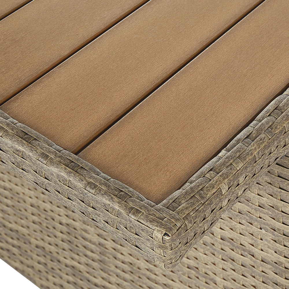 Set Divani Da Giardino Marrone Rattan Bianco Cuscini Divano A 5 Posti Tavolo Rettangolare 2 Poltrone 2 Pouf Set Da Pranzo All'aperto