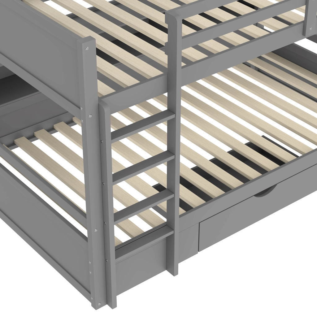 Letto a castello 90 × 200 cm 2 posti con cassetto e vani portaoggetti; senza materasso; pino e MDF grigio