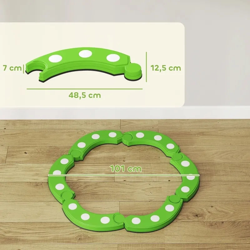 Trave di equilibrio, 6 segmenti curvi, rilievi sensoriali, portata 50 kg, verde