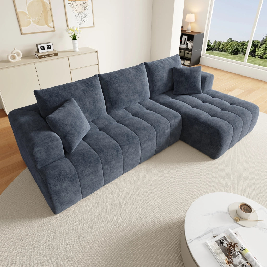 Divano angolare modulare in ciniglia blu 244,5x136x79 cm