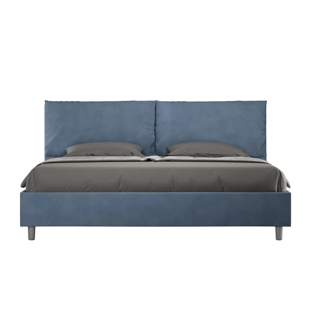 Letto Matrimoniale King Size 200x210 cm Senza Rete Imbottito in Microfibra Antea Large Blu