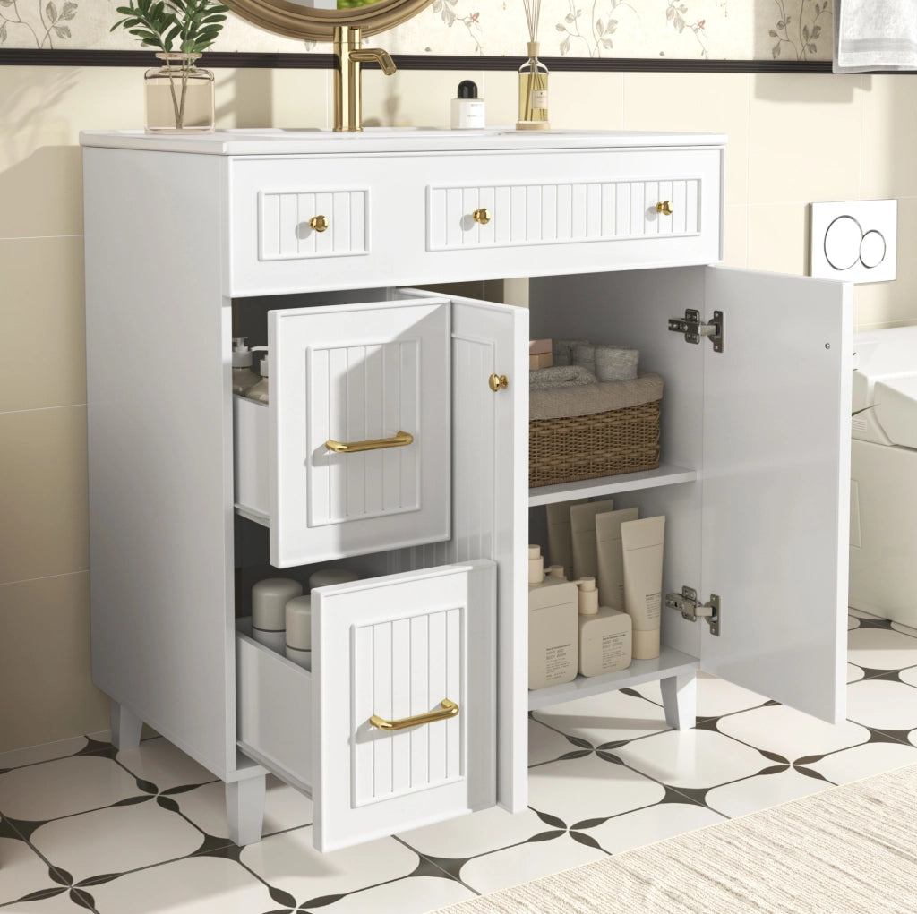 Mobile bagno freestanding con lavabo in ceramica, bianco