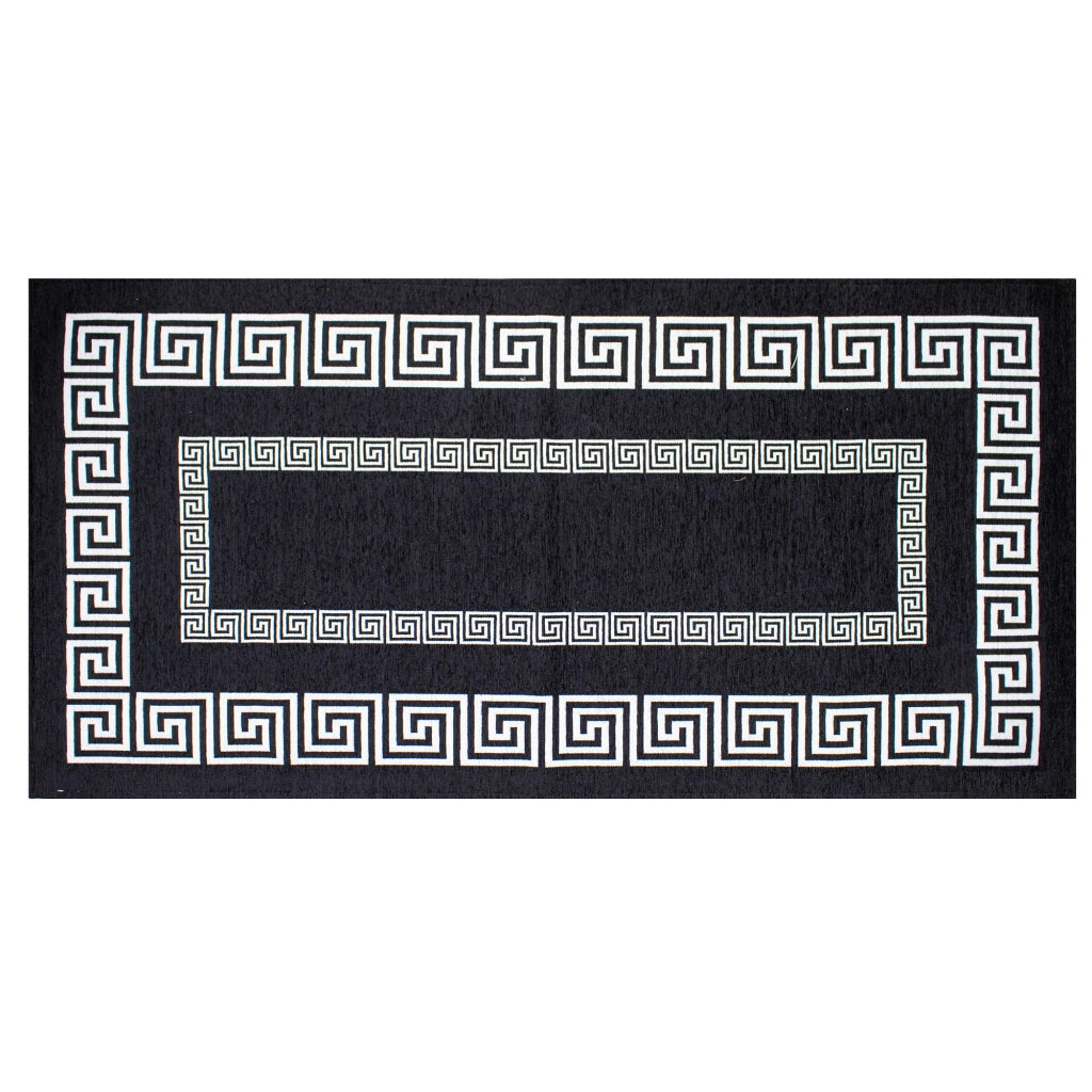 Tappeto Arredo Moderno Morbido in Ciniglia Ingresso Antiscivolo Prodotto Italiano  Soggiorno Camera Salotto Disegni Piazzati Cotone Varie Misure Grande Atena/Nerobianco - 175x280 cm