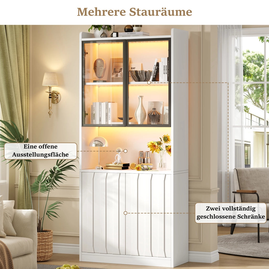 Vetrina con LED Bluetooth a 2 elementi; 8 ante di cui 4 in vetro temprato; bianca; 160 × 35 × 200 cm