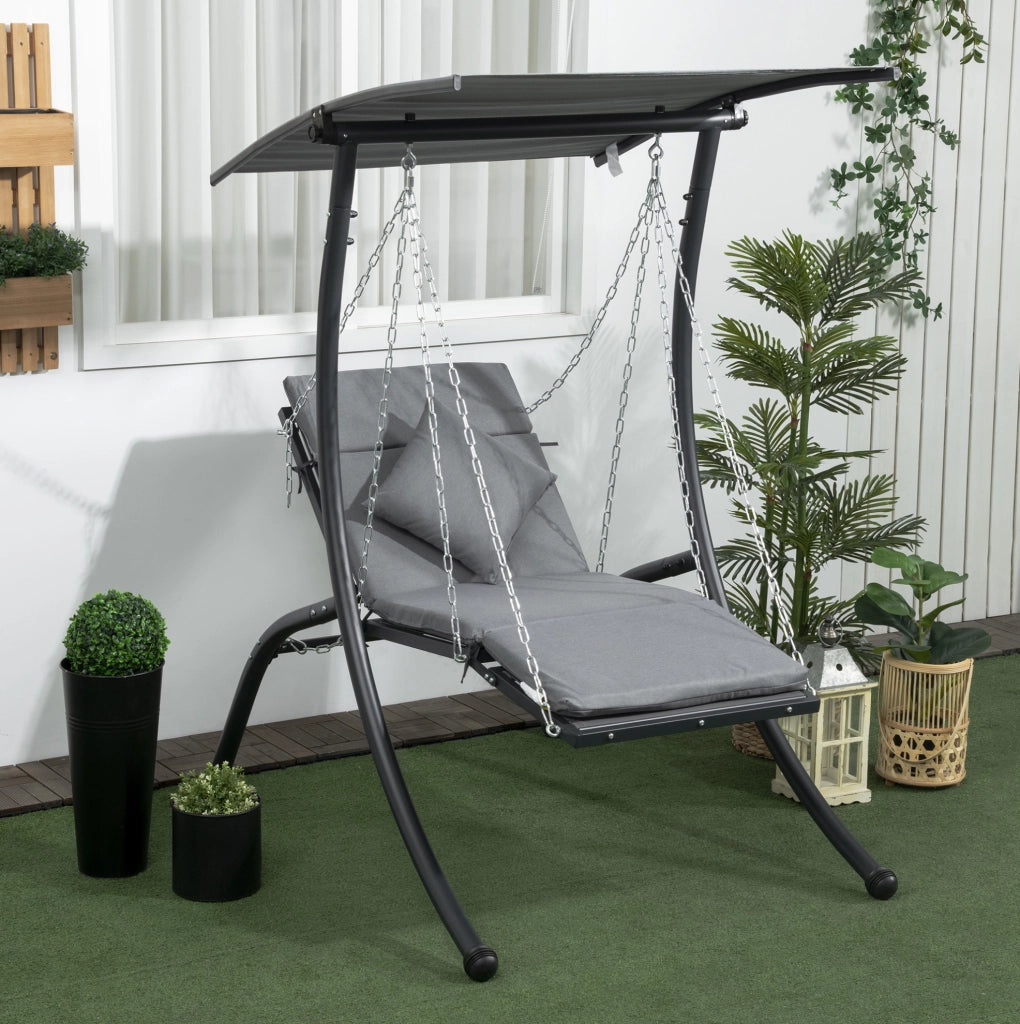 Dondolo da giardino YEAVIO con cuscini e tettuccio regolabile, antracite, 108x145x169 cm