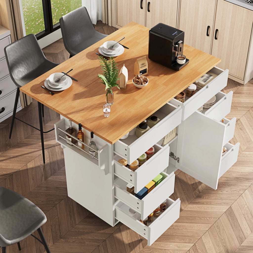 Isola da Cucina Mobile con Piano Ribaltabile 122 x 74.5 x 91.5 cm Bianca - per Cucina e Sala da Pranzo