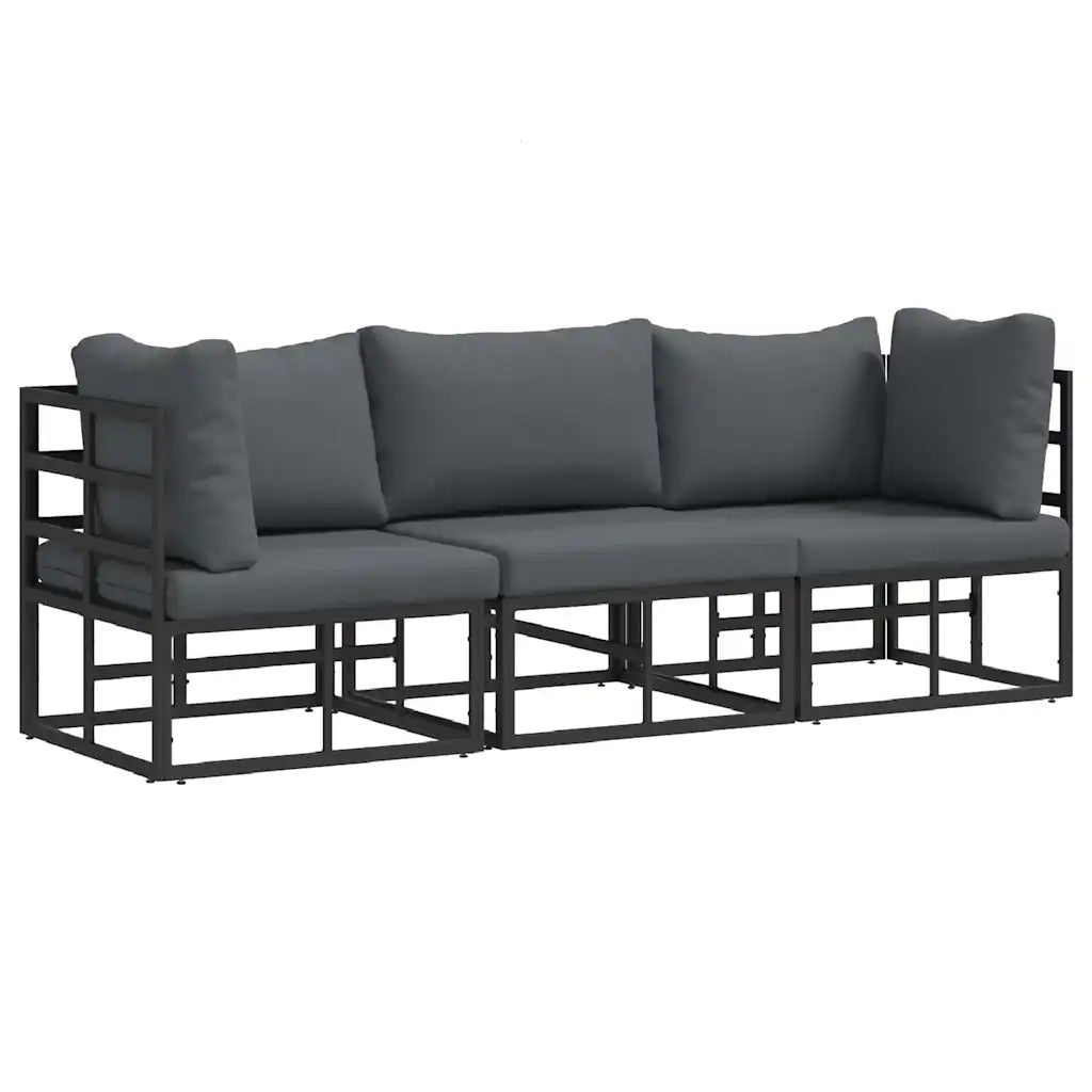 Mobili da Esterno con cuscino 3 Pezzo Nero e antracite Metallo 42008024