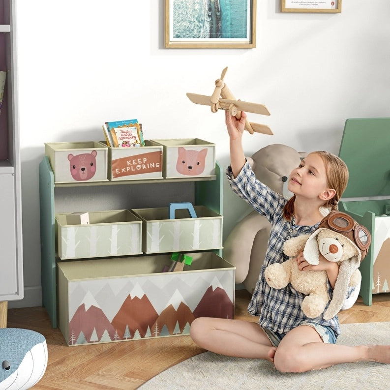 Mobile contenitore per bambini verde a 6 scomparti