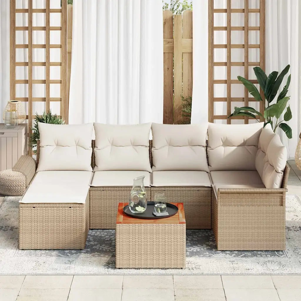 Set Divano da Giardino 7 pcs Beige e Crema polyrattan