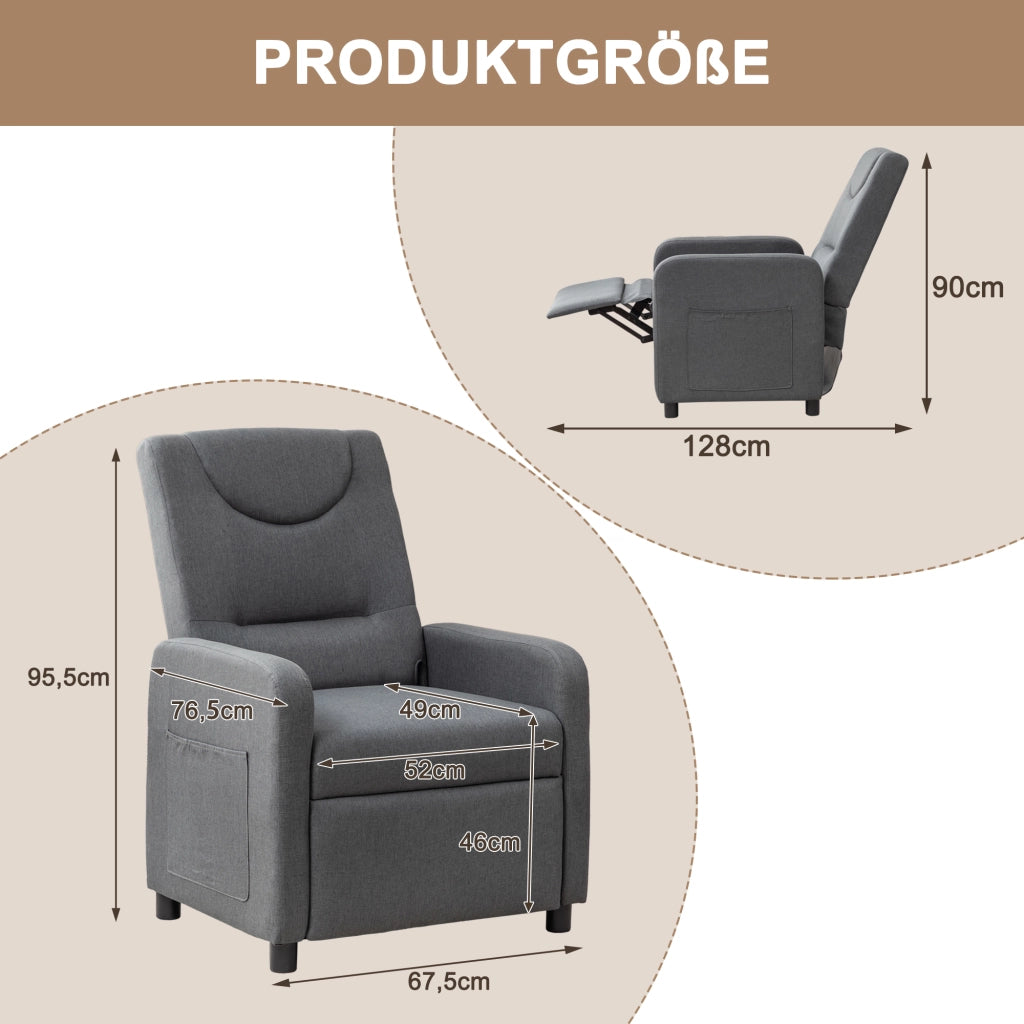 Poltrona reclinabile in lino grigio scuro con schienale multiangolo e poggiapiedi pieghevole 96 × 57 × 63 cm