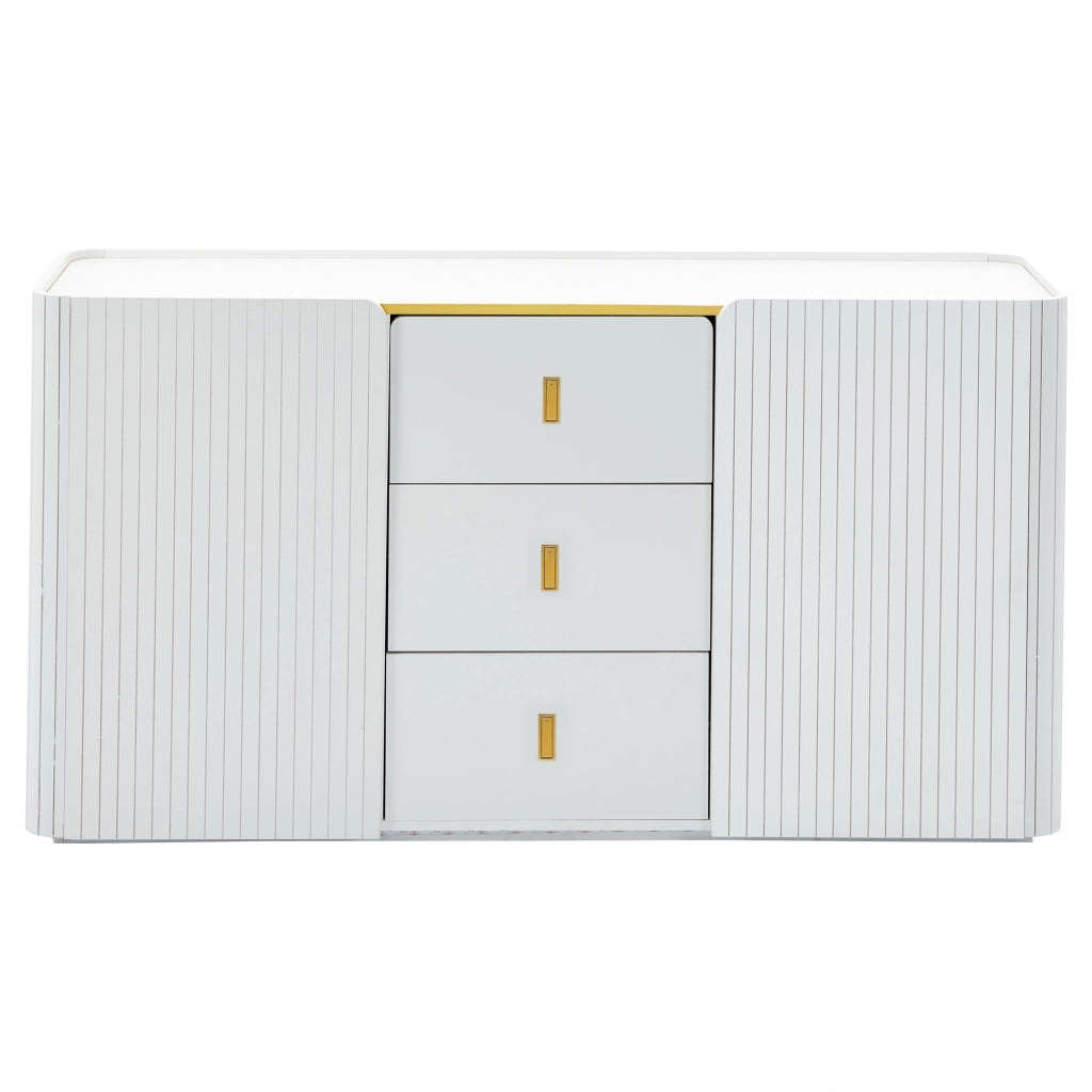 Credenza e madia con LED Bluetooth, 2 ante e 3 cassetti, per soggiorno e cucina, in truciolare bianco, 150 × 35 × 80 cm